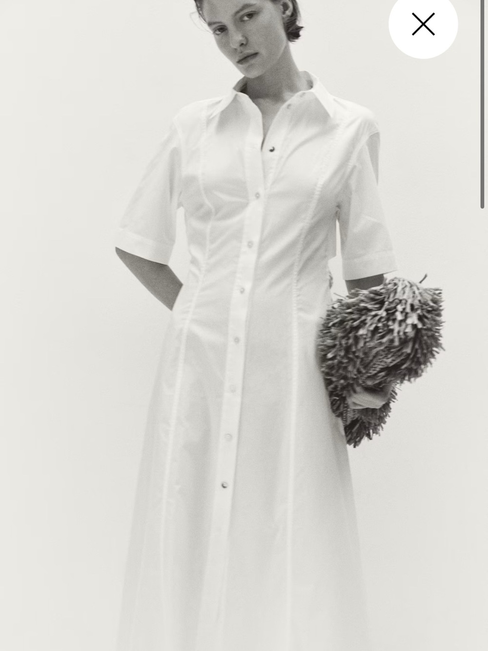 H&M White Short-Sleeve Button Midi Dress